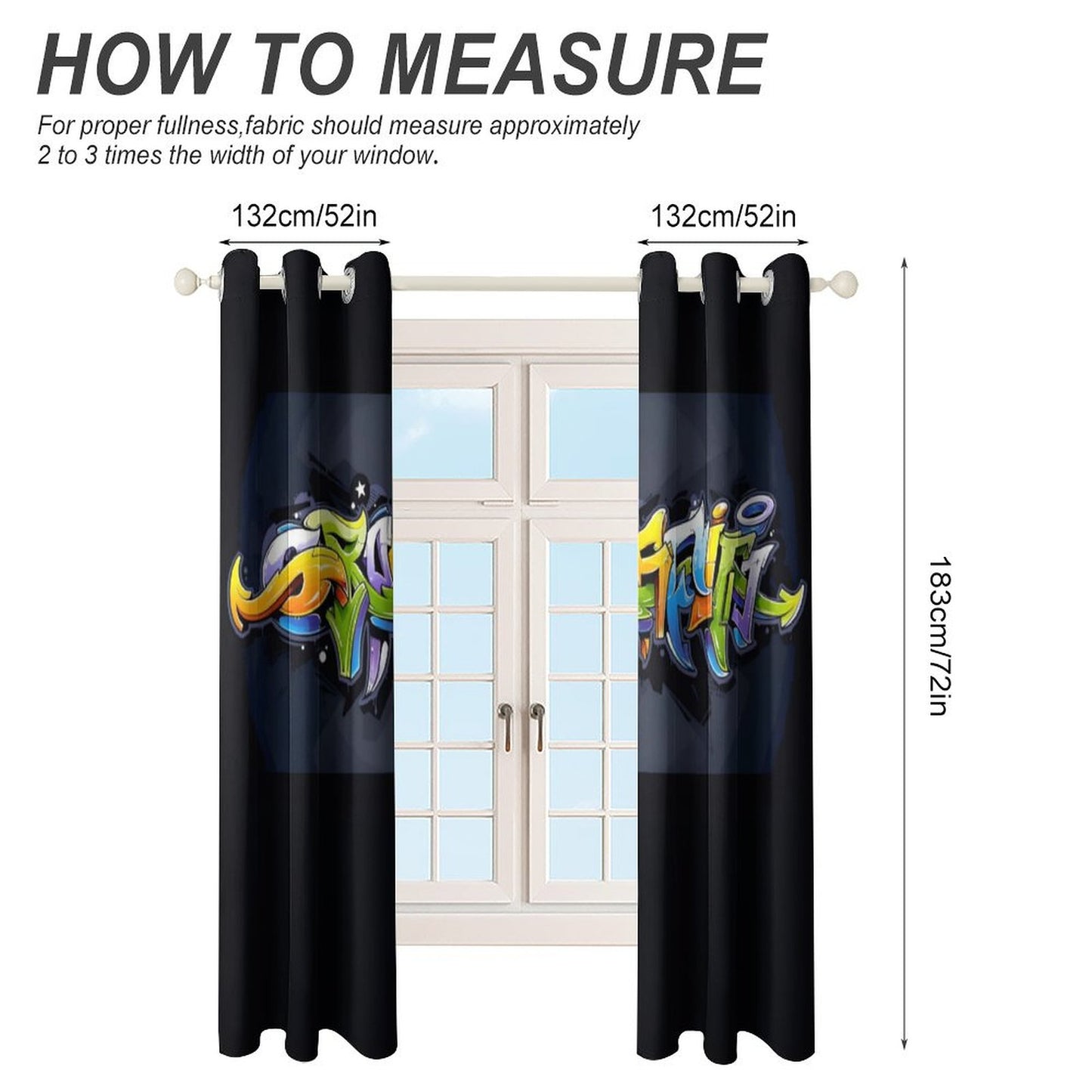 COLORFUL GRAFFITI Grommet Curtains-52"x72"/ 132x183cm
