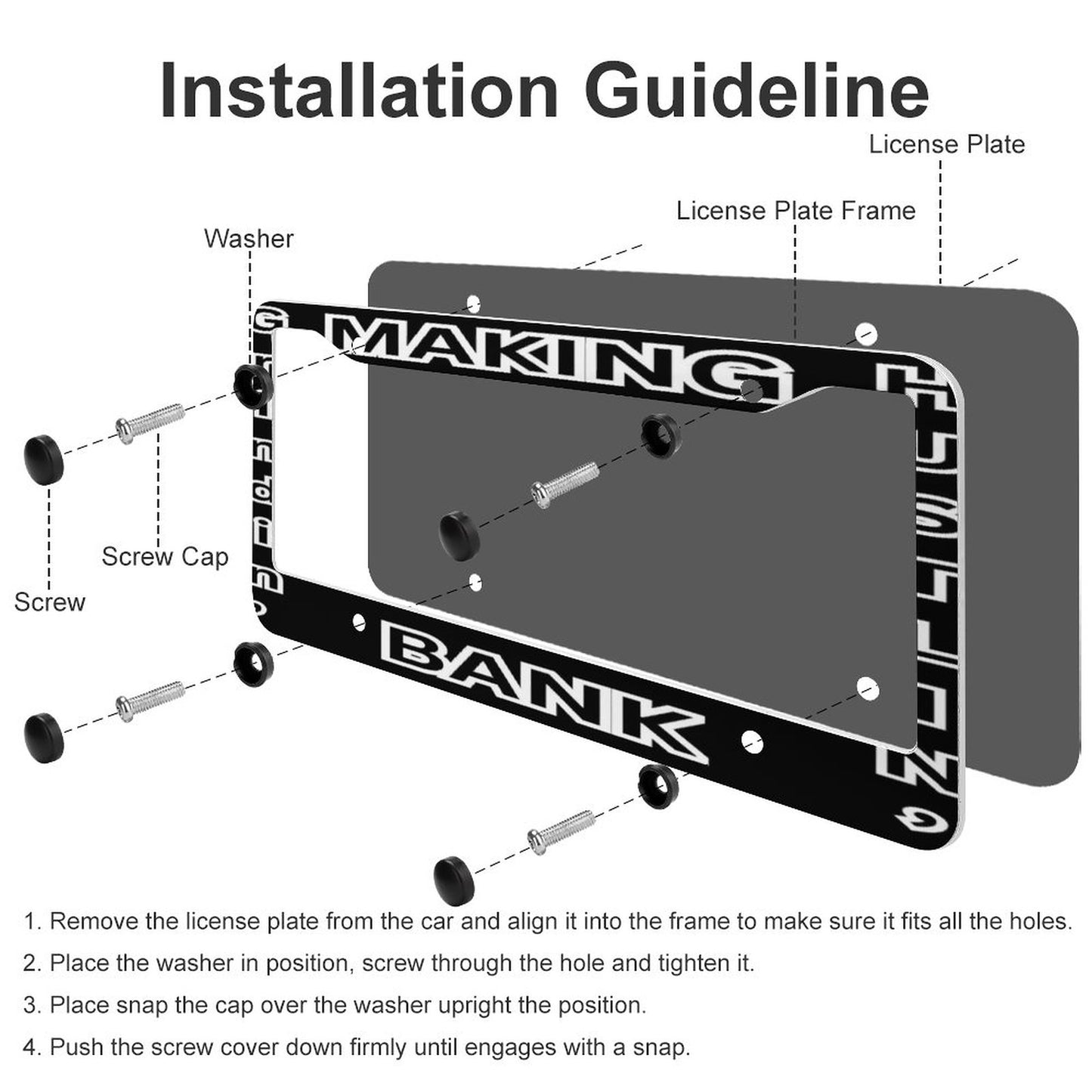 License Plate Frames with 4 Round Holes (1 Pair)-MAKING BANK