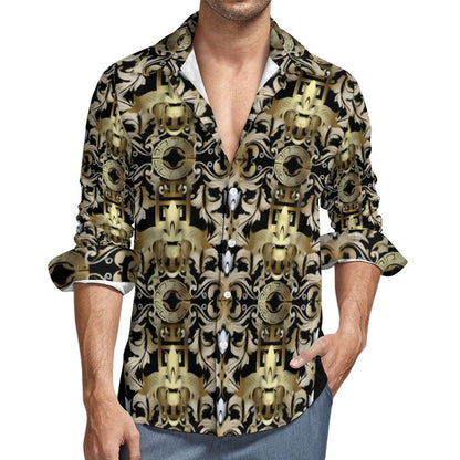 Faux Linen Men Long Sleeve Shirt with Pocket(All-Over Printing)