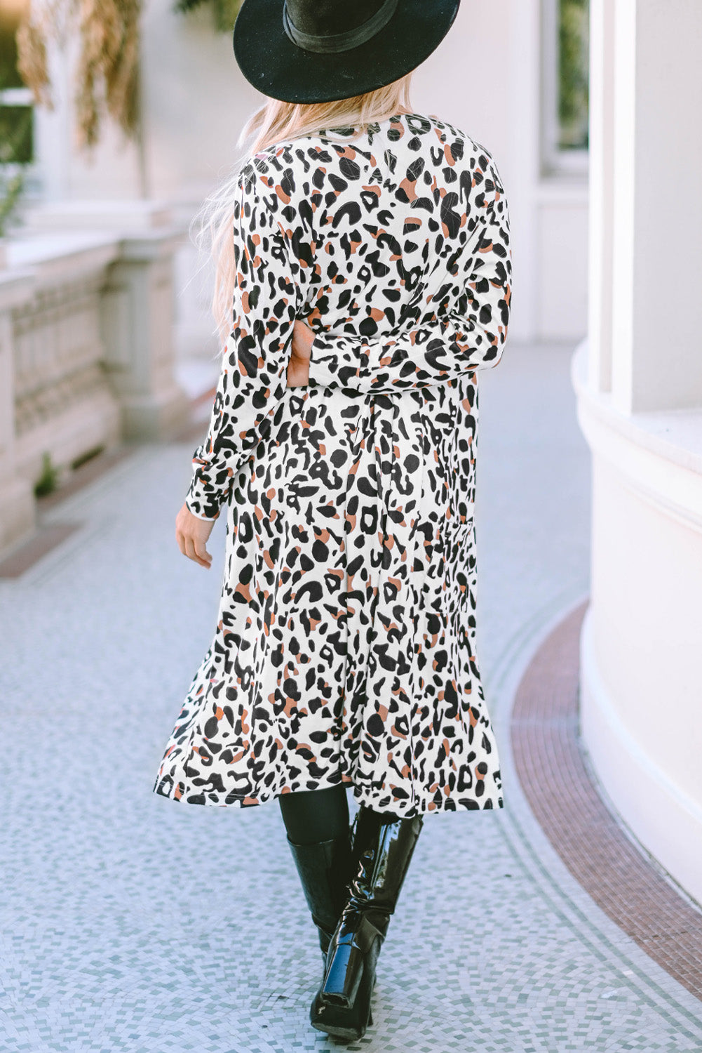 Leopard Open Front Long Sleeve Cover Up-SMALL-XL