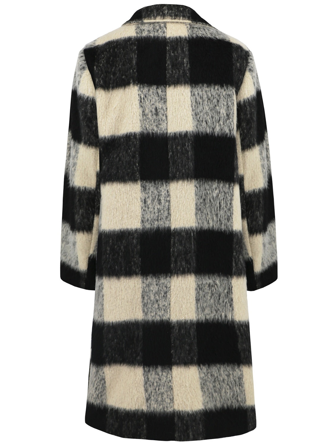 Plaid Double-Breasted Long Sleeve Coat (black/hot pink)-SMALL-XL