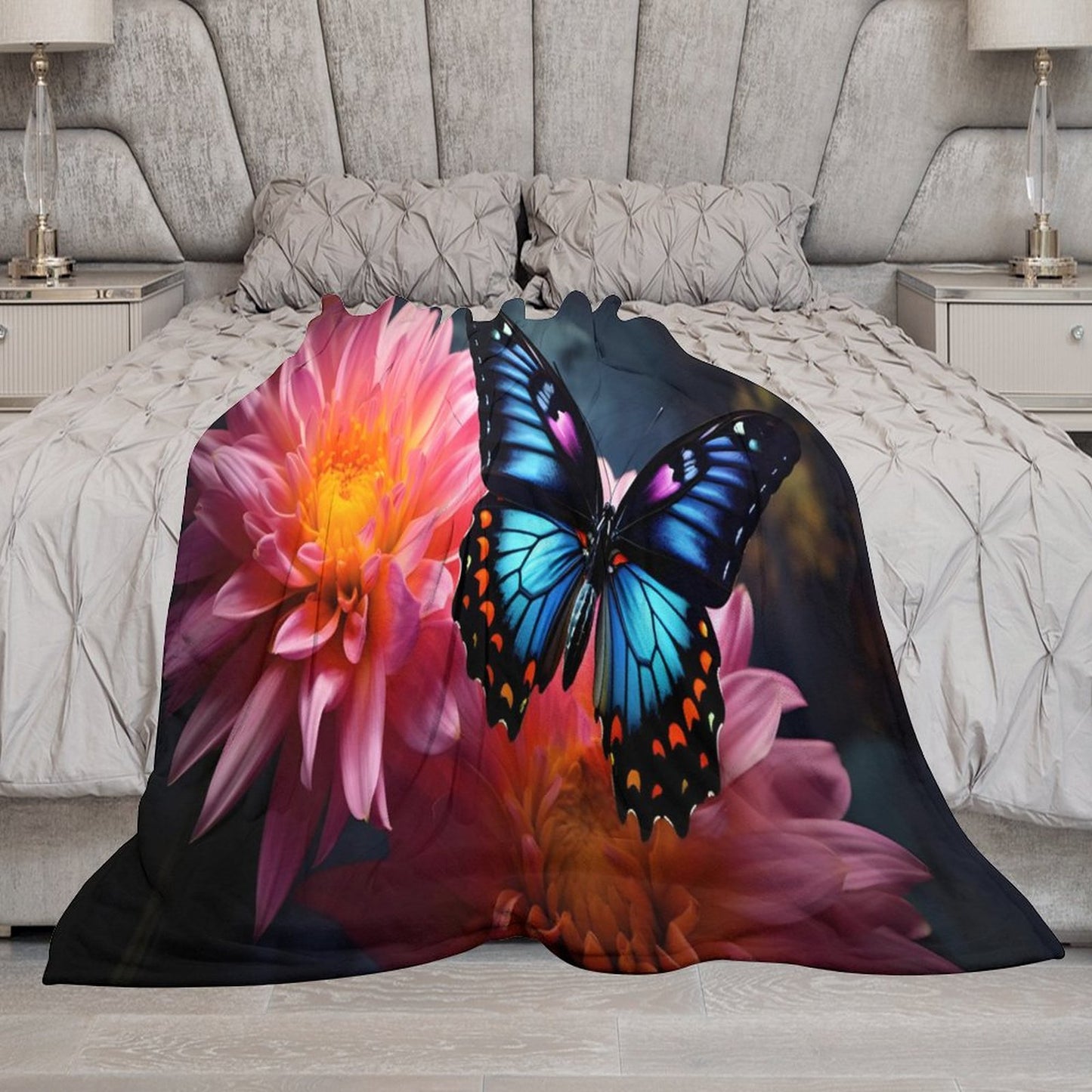BLUE BUTTERFLY 280gsm Flannel Blanket-70"x80" (Dual-sided Printing)