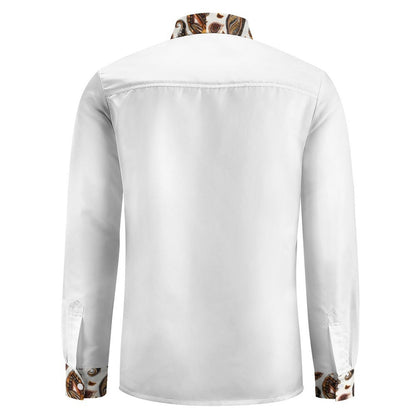 ORANGE PAISLEY Men's Long Sleeve Shirt with Pocket-*XS-6XL