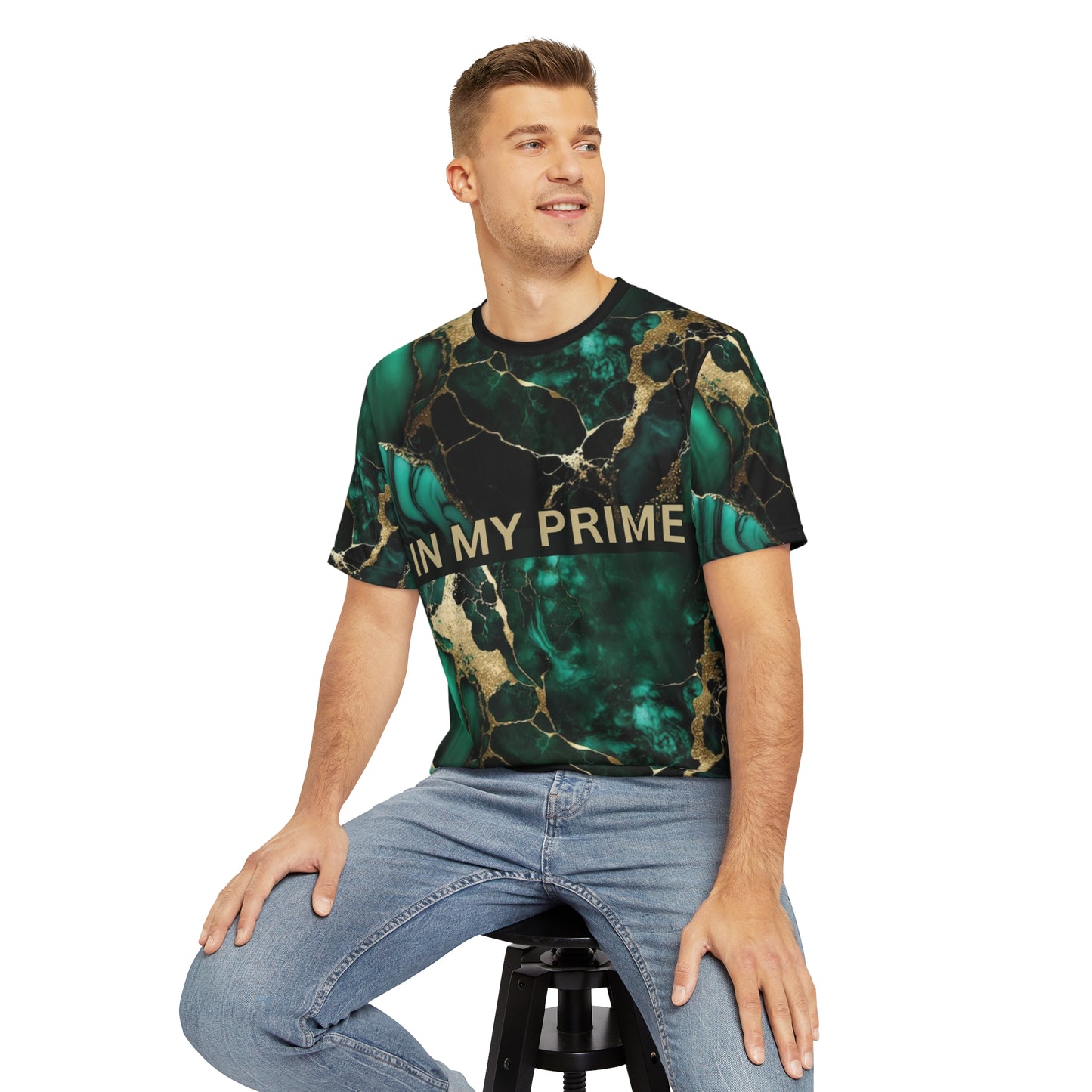 IN MY PRIME GREEN & GOLD MARBLE Men's Polyester Tee