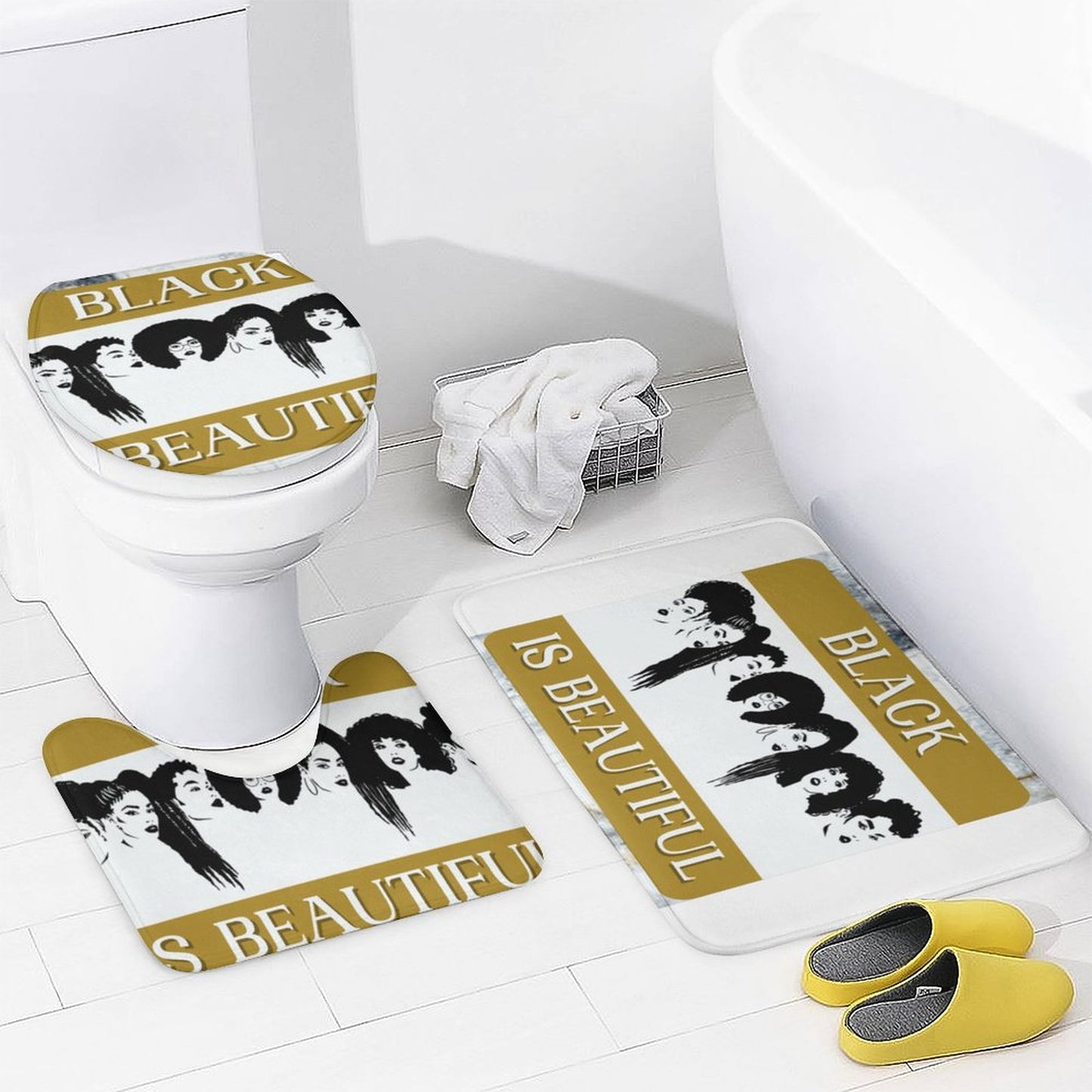 Shower Curtain Set with 3 Rugs
