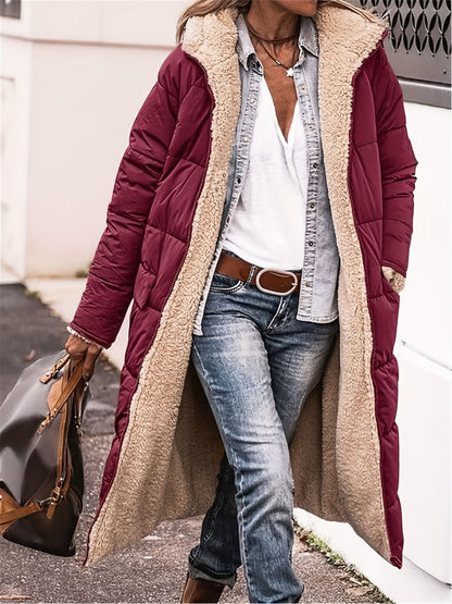 Full Size Zip Up Hooded SHERPA REVERSIBLE Coat (burgundy/black/brown/blue/grey/green)-SMALL-5XL
