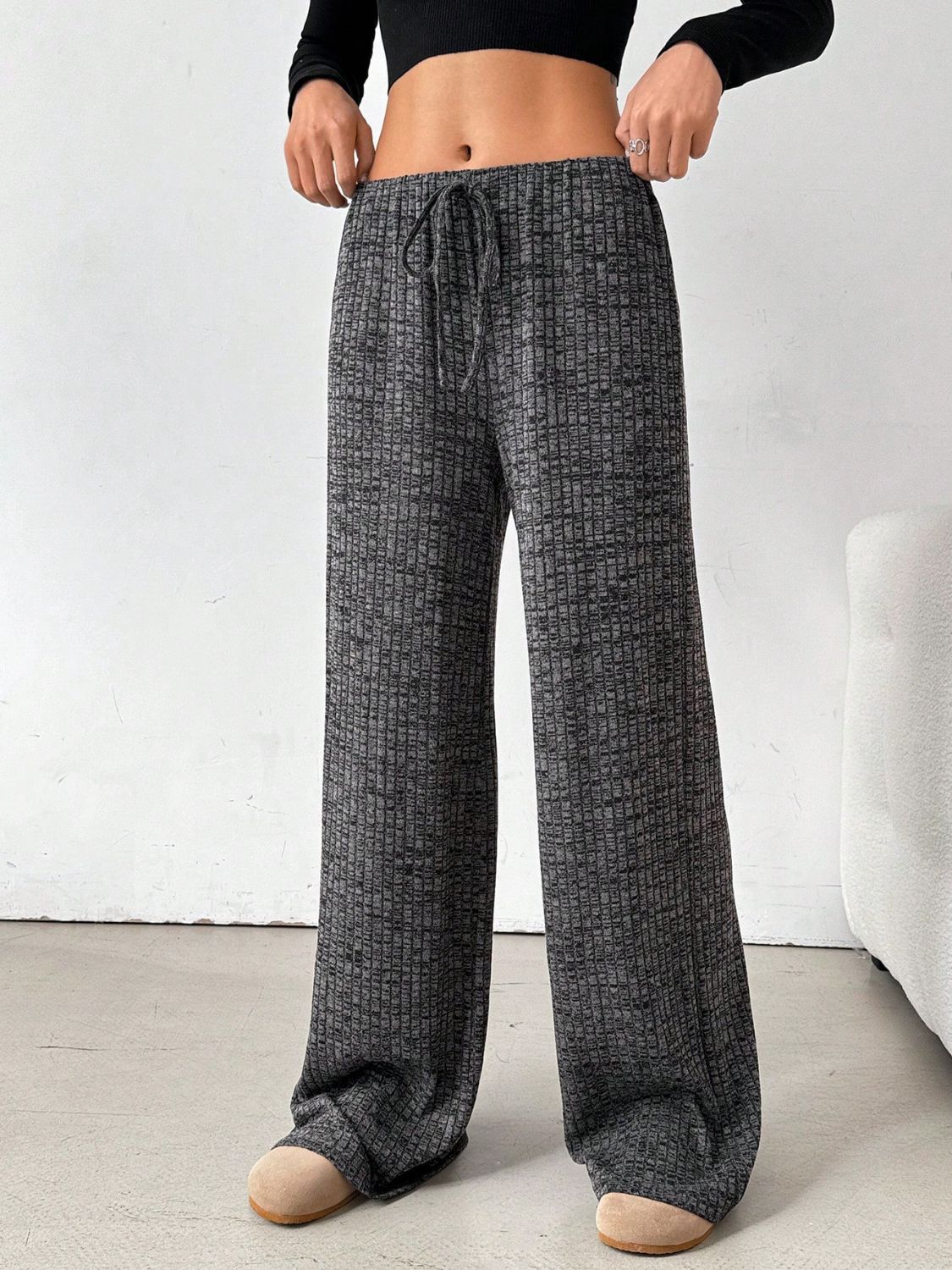 Tied Striped Wide Leg Pants (pink/grey/black/blue/taupe)-SMALL-2XL