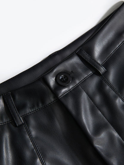 PU Leather High Rise Shorts (black/brown/burgundy)-SMALL-XL