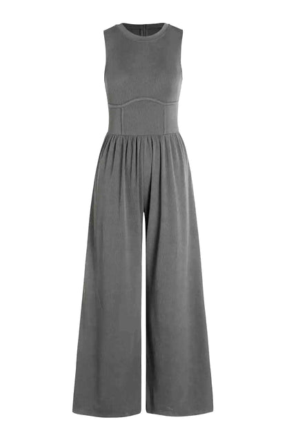 Round Neck Sleeveless Jumpsuit with Pockets-SMALL-XL