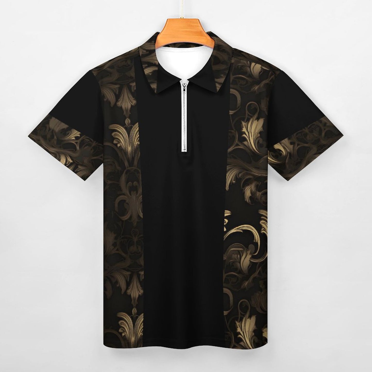 BLACK & GOLD ACCENT Short Sleeve POLO Shirt with Zipper-*2XS-6XL