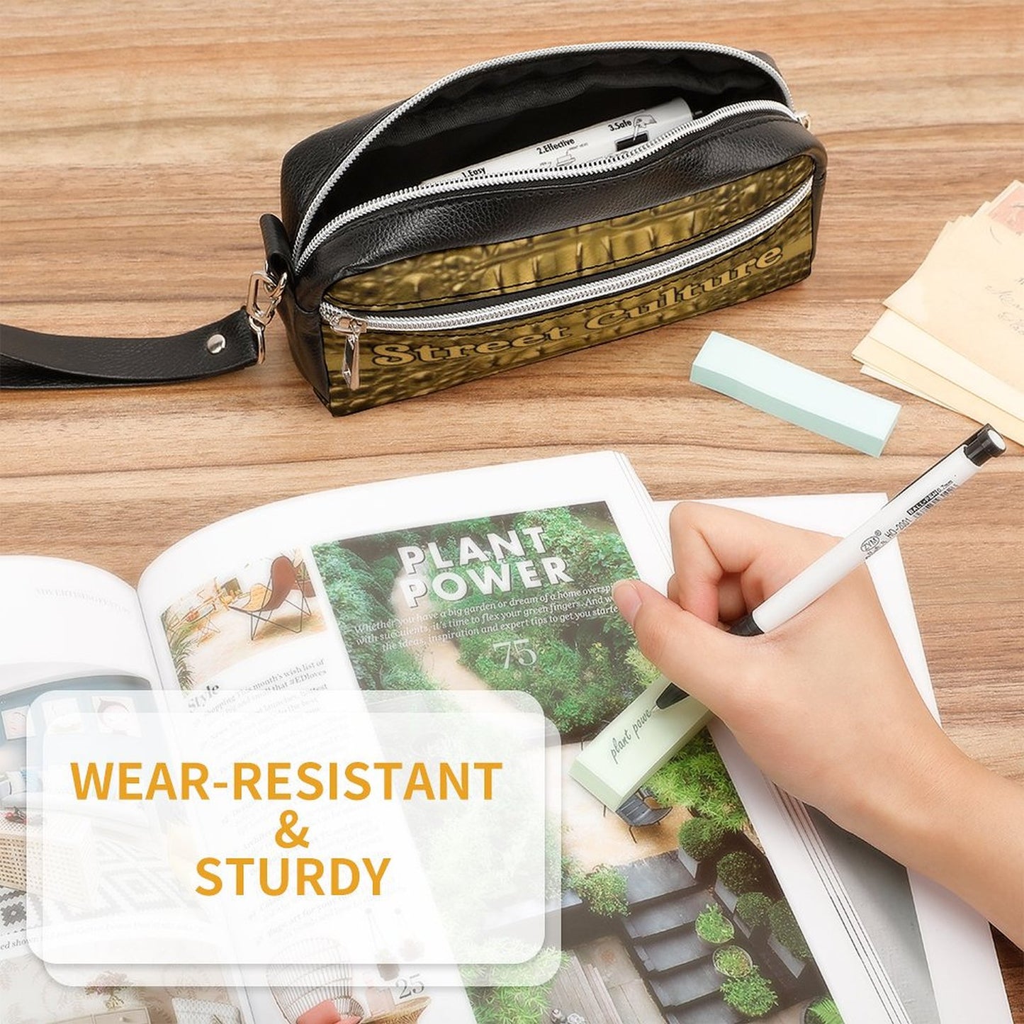 STREET CULTURE Alligator Leather Toiletries/Cosmetic Bag (can be used as a pen/pencil pouch)