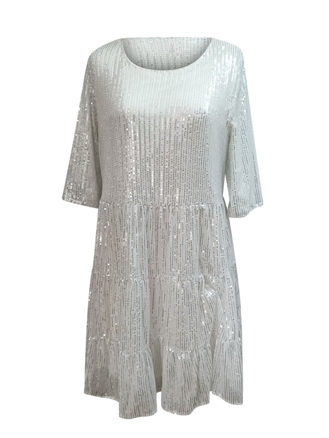 Full Size Sequin Round Neck Half Sleeve Mini Dress-SMALL-3XL (Many colors)