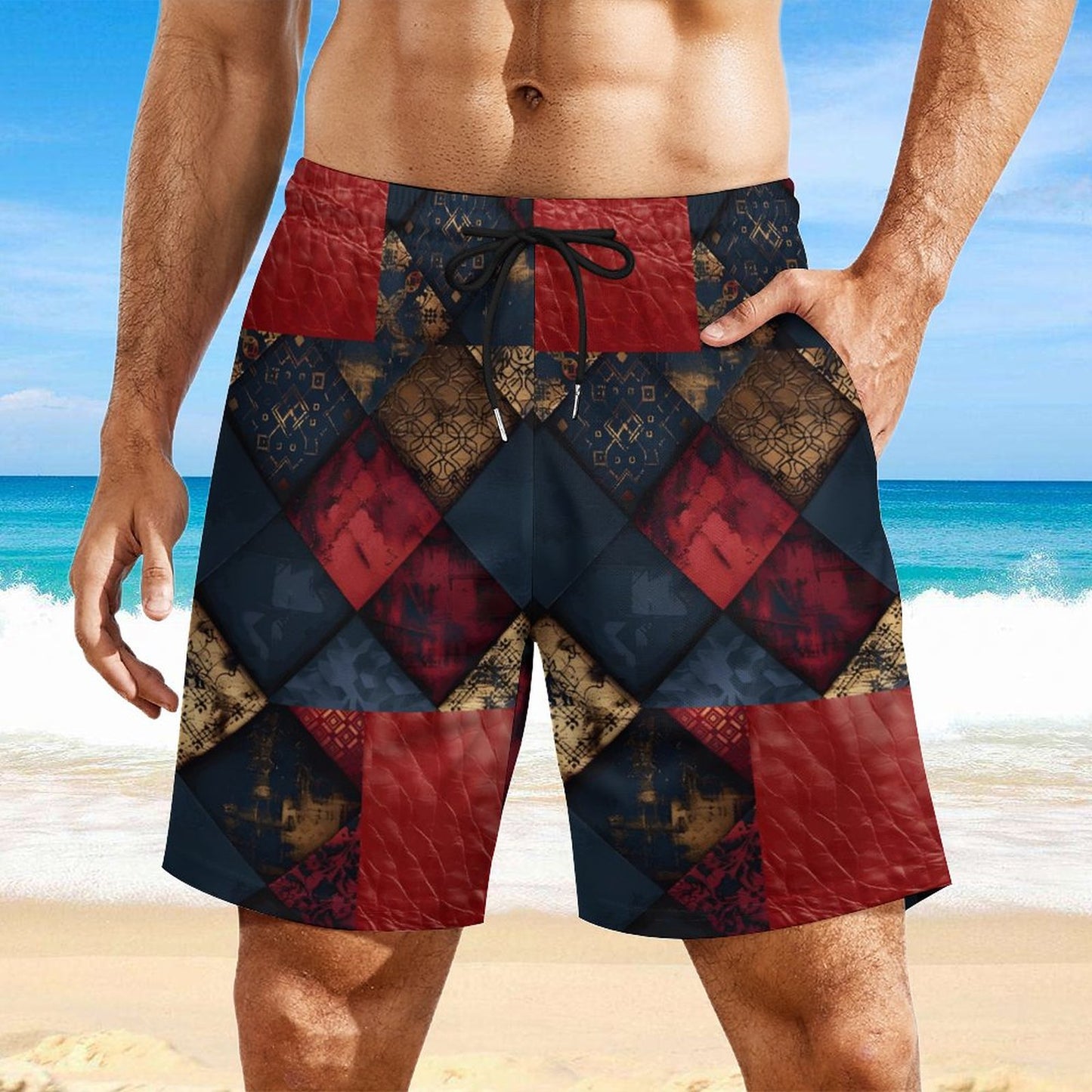 TRIANGLES & LEATHER Men's Hawaiian shorts with 4 Pockets-SMALL-3XL