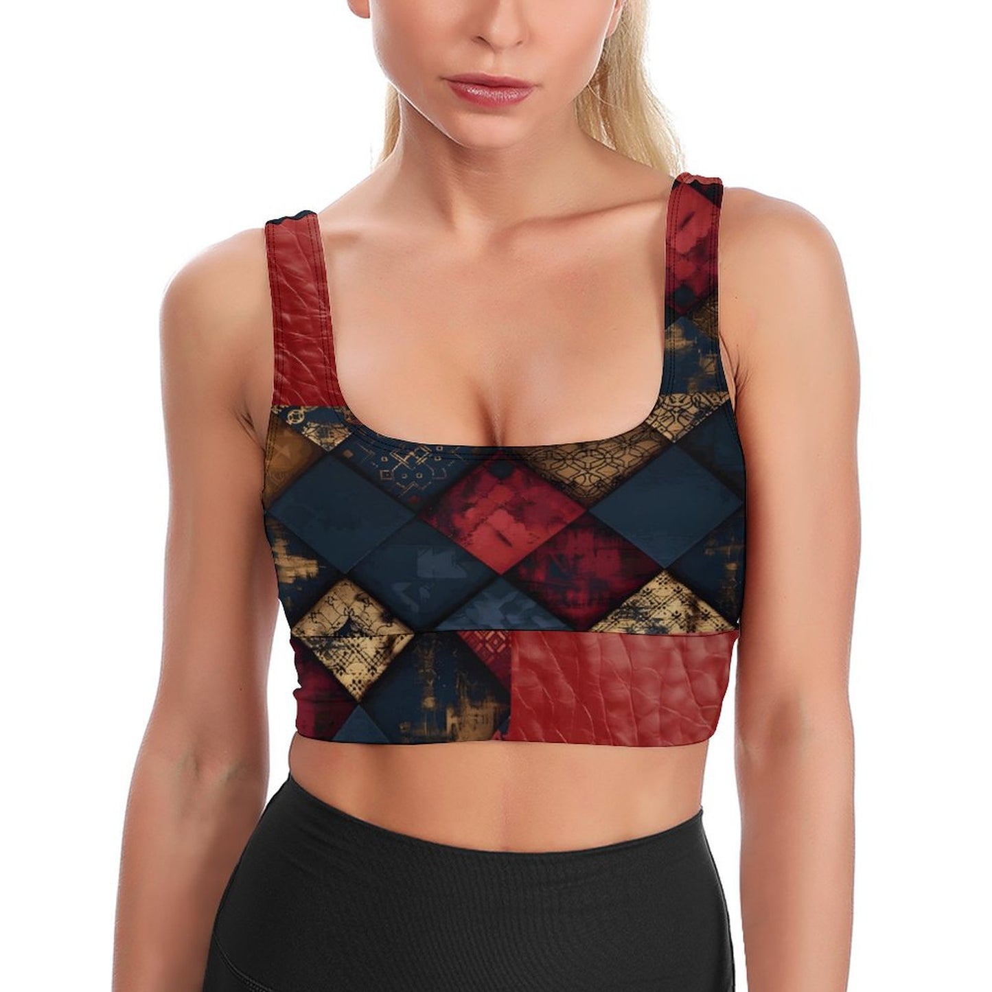 TRIANGLES & LEATHER Sports Bra-SMALL-2XL