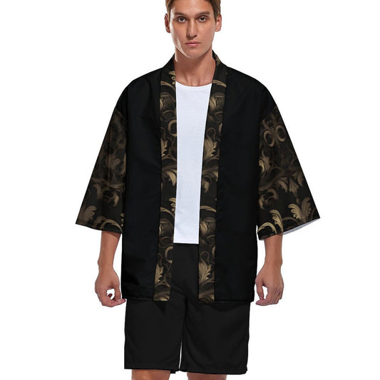 BLACK & GOLD ACCENT Drop Shoulder Male Kimono Cardigan-SMALL-2XL