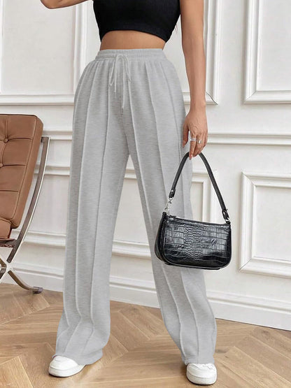 Drawstring Elastic Waist Pants with Pockets (white/black/grey/brown/dusty pink)-XS-2XL
