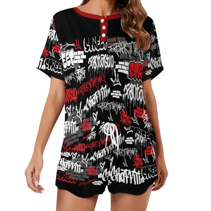 B/R/W GRAFFITI Short Sleeve Loungewear Set