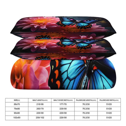 BLUE BUTTERFLY 3-Piece Bedding Set-86"×70"/ 218×177cm TWIN SIZE (Dual-sided Printing)