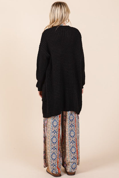 Mittoshop Open Front Long Sleeve Longline Cardigan-S/M/L
