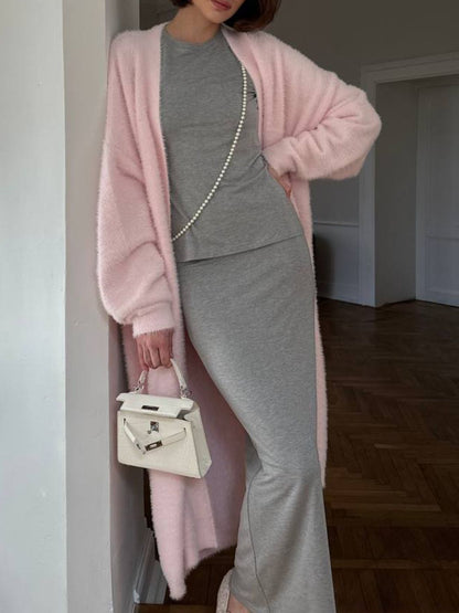 Fuzzy Open Front Solid Color Cardigan (white/tan/grey/pink/black) ONE SIZE