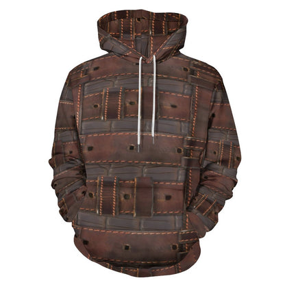 RUGGED LEATHER BUCKLE Print Men's Hoodie with Double-layer Cap-SMALL-6XL