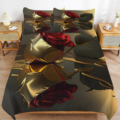 ROSE IN GOLD 3-Piece Bedding Set-102"x90"/ 259x229cm (Dual-sided Printing)