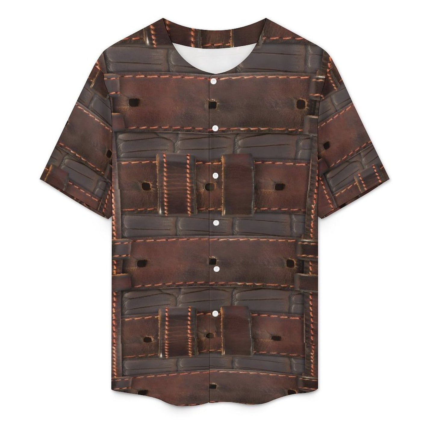 RUGGED LEATHER BUCKLE Print Collarless Shirt-XS-4XL