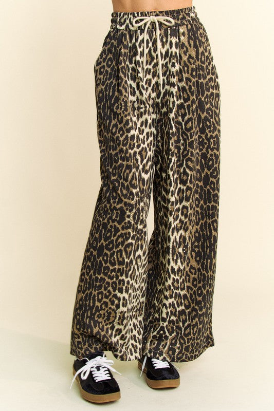 Davi & Dani Leopard Wide Leg Pants-S-L