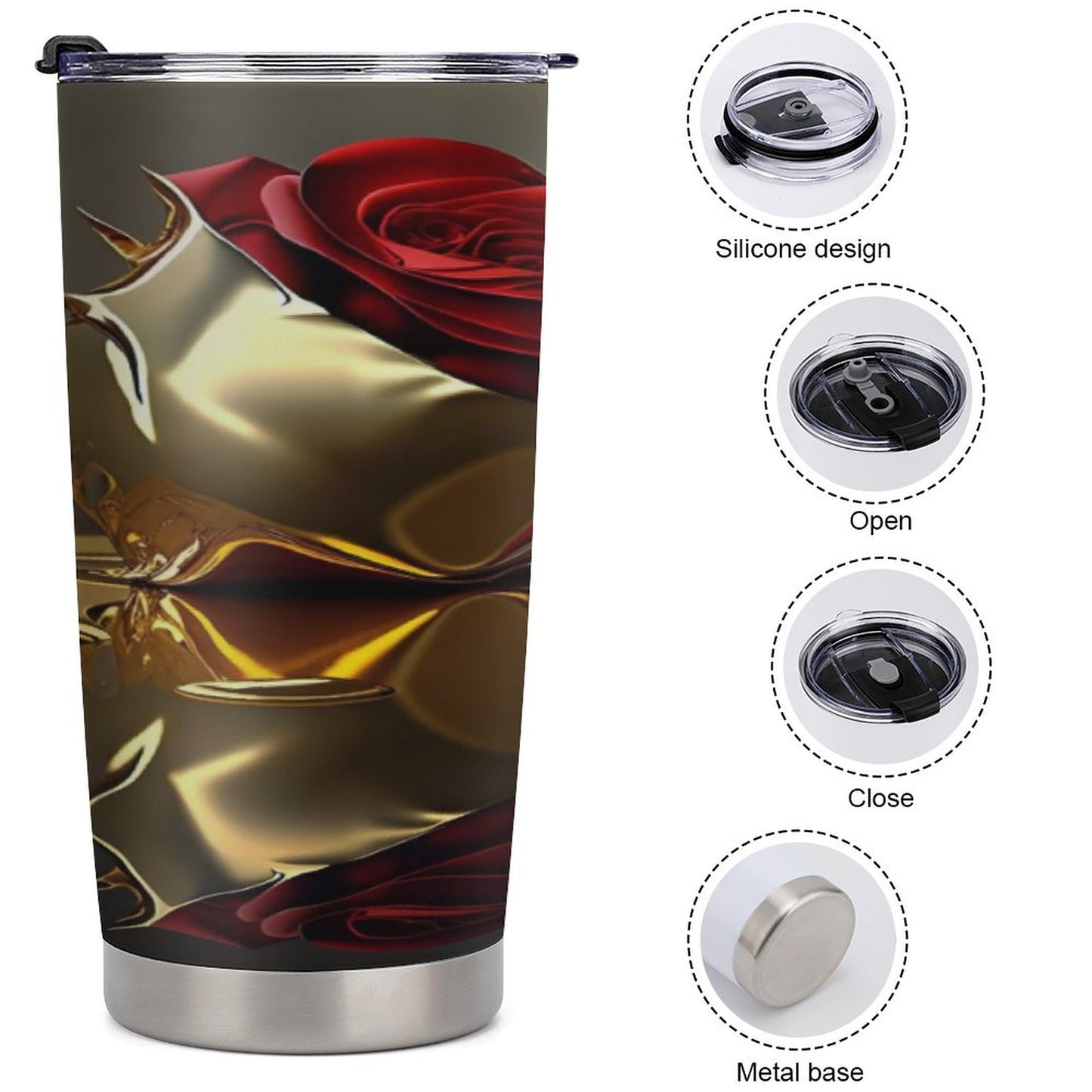 ROSE IN GOLD Car Travel Coffee Mug with Lid