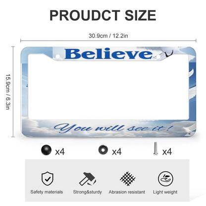 License Plate Frames with 2 Round Holes (1 Pair)-BELIEVE