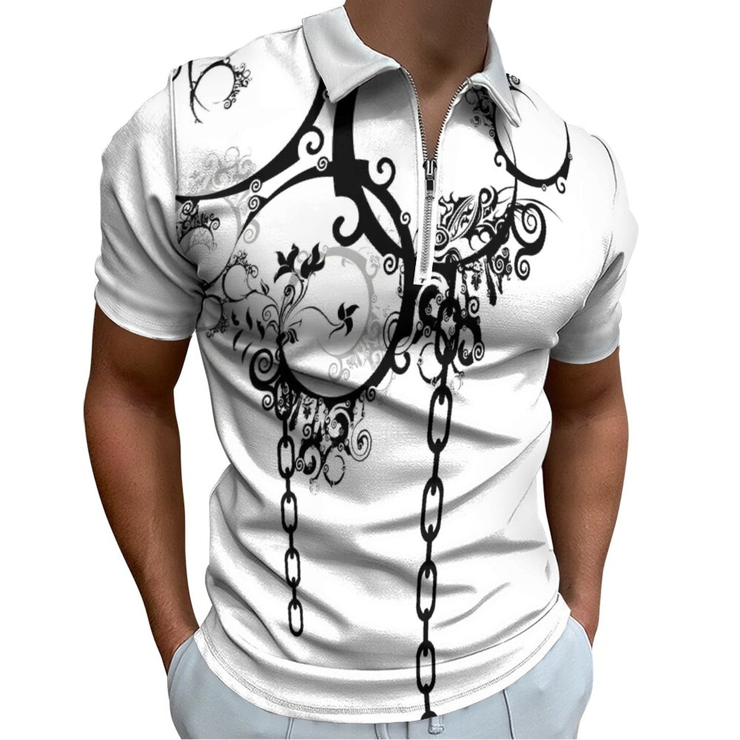 Men's Short Sleeve POLO Shirt with Zipper B470 (All-Over Printing)