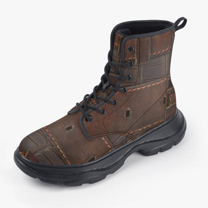RUGGED LEATHER BUCKLE Print ON Chunky Leather Boots