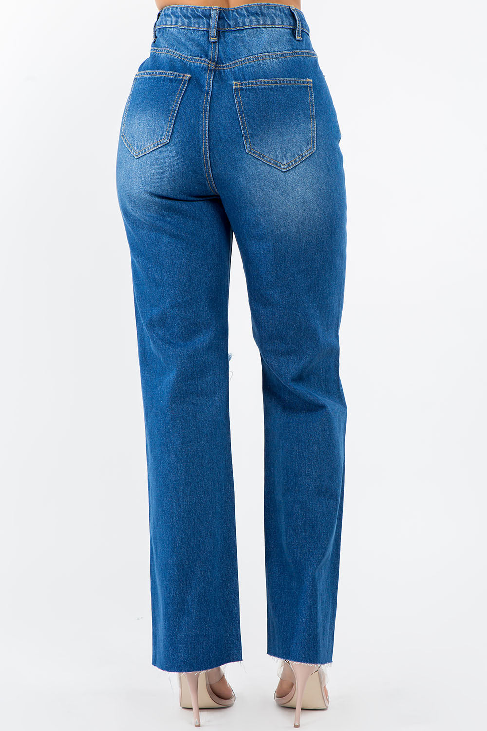 American Bazi High Waist Distressed Wide Leg Jeans-SIZE 1-13