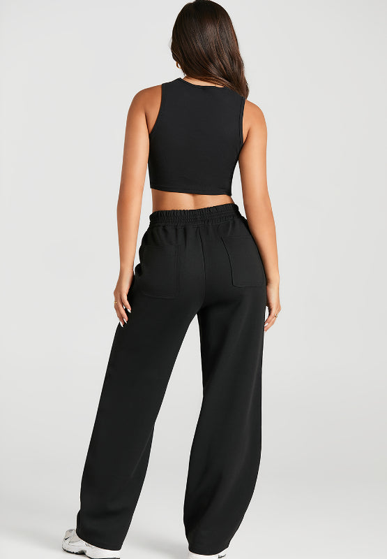 Elastic Waist Sweatpants with Pockets (black/tan/grey)-SMALL-2XL
