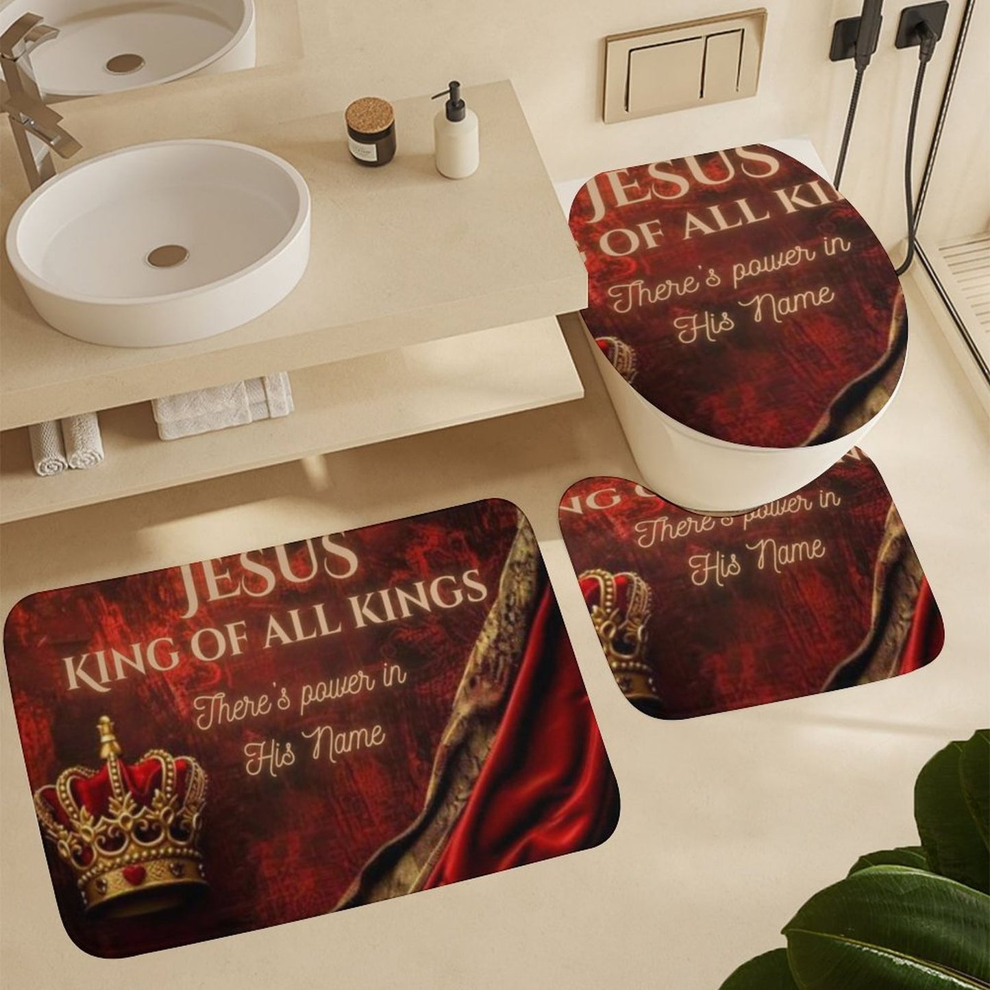 Shower Curtain Set with 3 Rugs