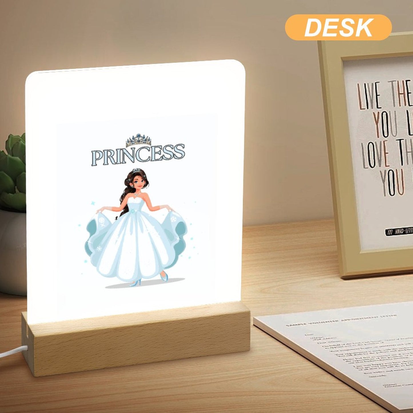 Acrylic Night Light with Wooden Base
