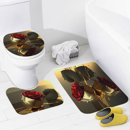 ROSE IN GOLD Coral Velvet Restroom Rug Set of 3-15.7"x23.6"/ 40x60cm