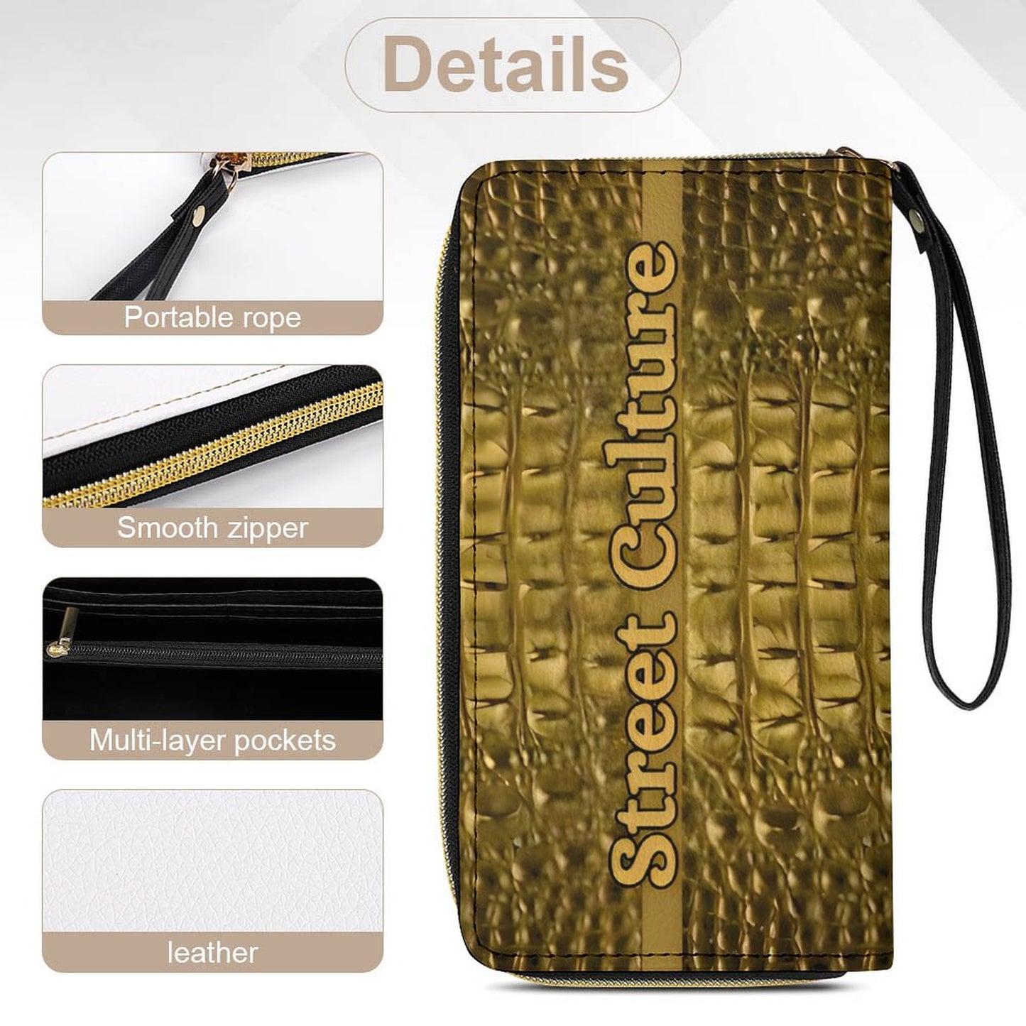 STREET CULTURE Alligator Leather Wallet with Wristlet Strap