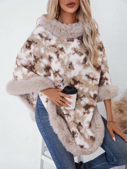 Furry Contrast Three-Quarter Poncho (many colors)
