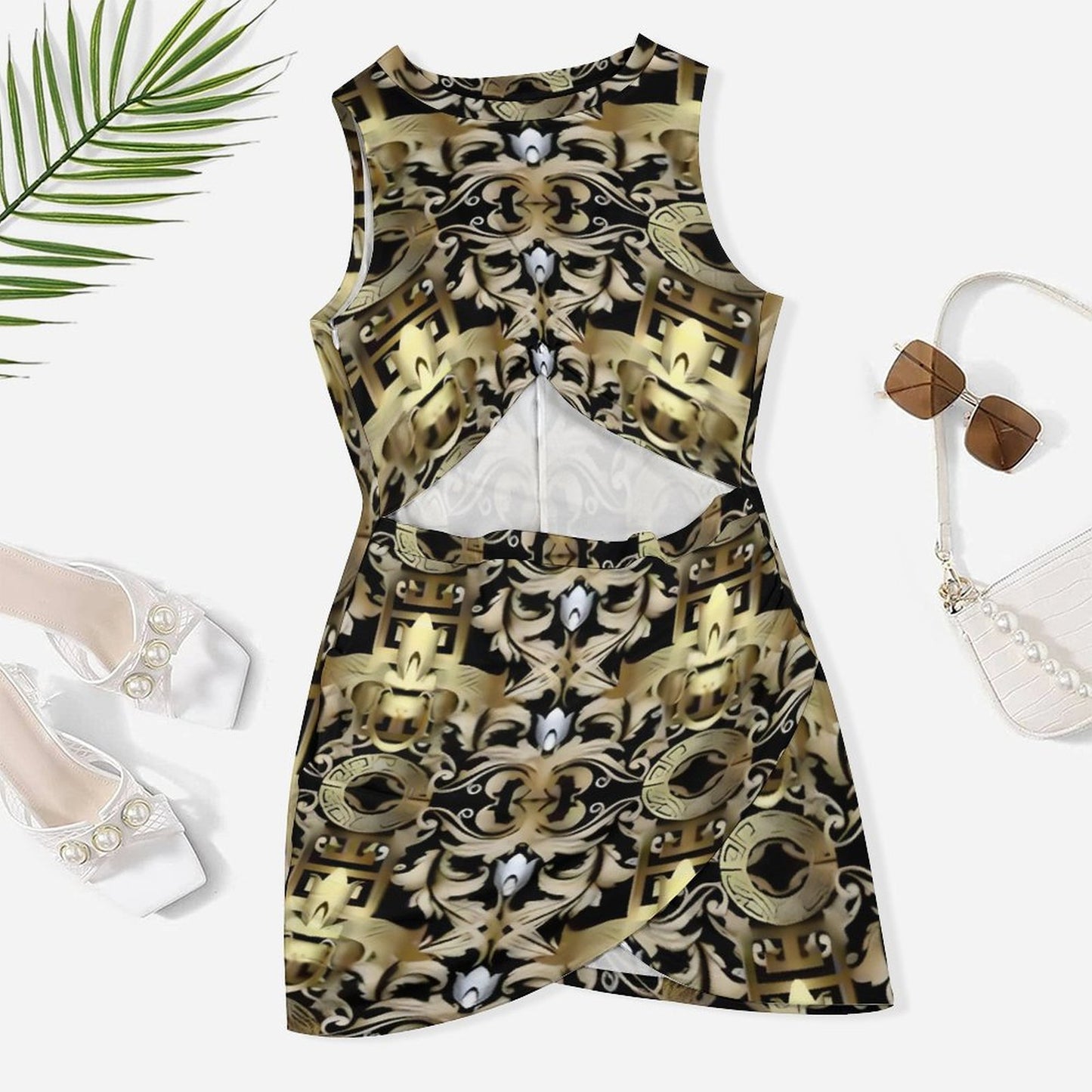 Cutout Bodycon Slim Fit Dress BEQ (All-Over Printing)
