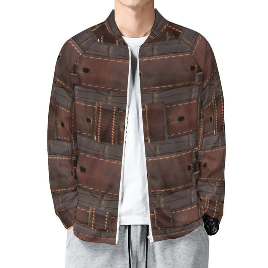 RUGGED LEATHER BUCKLE Print Raglan Zipper Jacket-SMALL-5XL