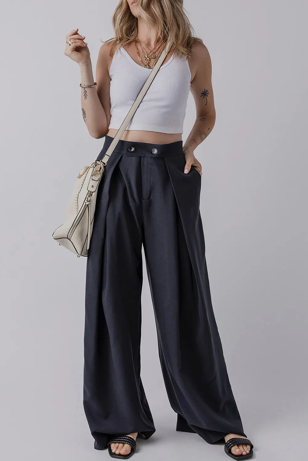 Wide Leg Pants with Pockets (dark navy)-SMALL-XL