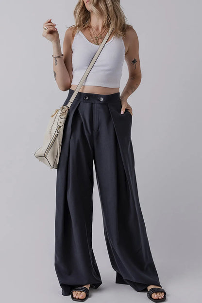 Wide Leg Pants with Pockets (dark navy)-SMALL-XL