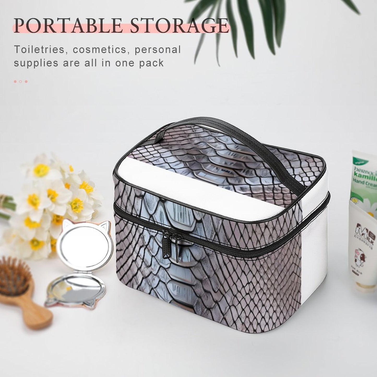 Make-up bag with Lychee pattern PU material