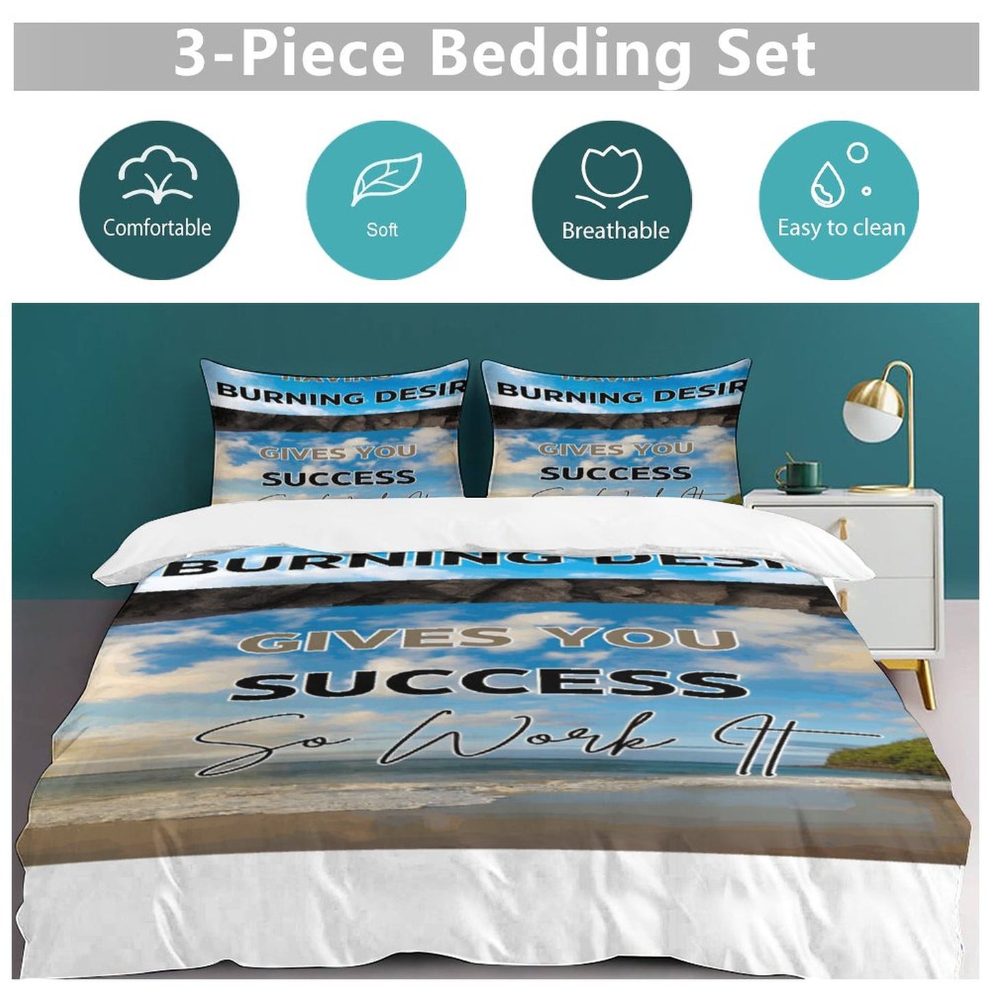 3-Piece Bedding Set-86"×70"/ 218×177cm (Dual-sidede Printing)
