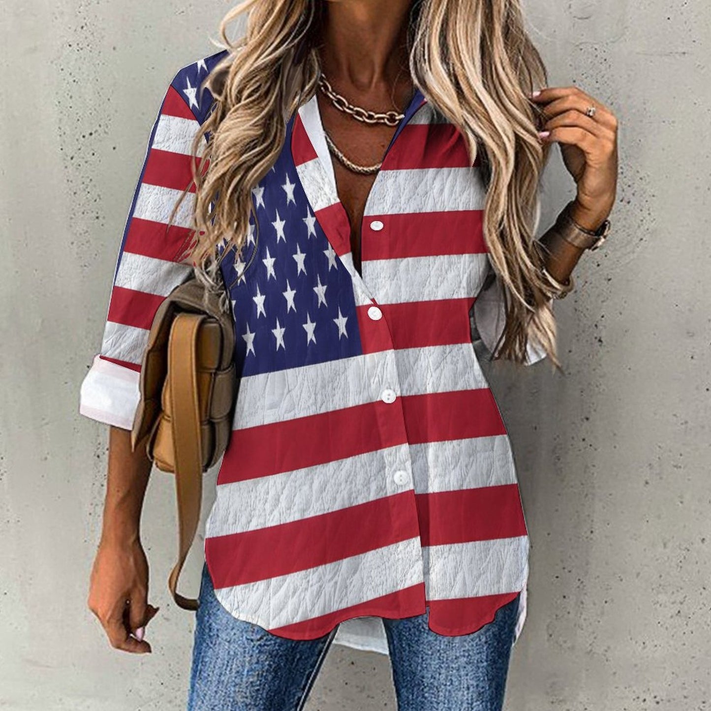AMERICA Women's Irregular Hem Shirt-*SMALL-8XL