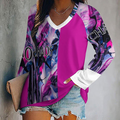 CHAOS-V-neck Loose Long Sleeve T-shirt-SMALL-5XL