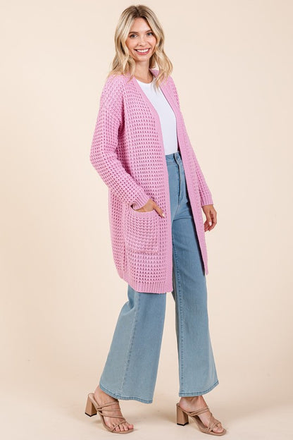 Mittoshop Open Front Long Sleeve Longline Cardigan-S/M/L