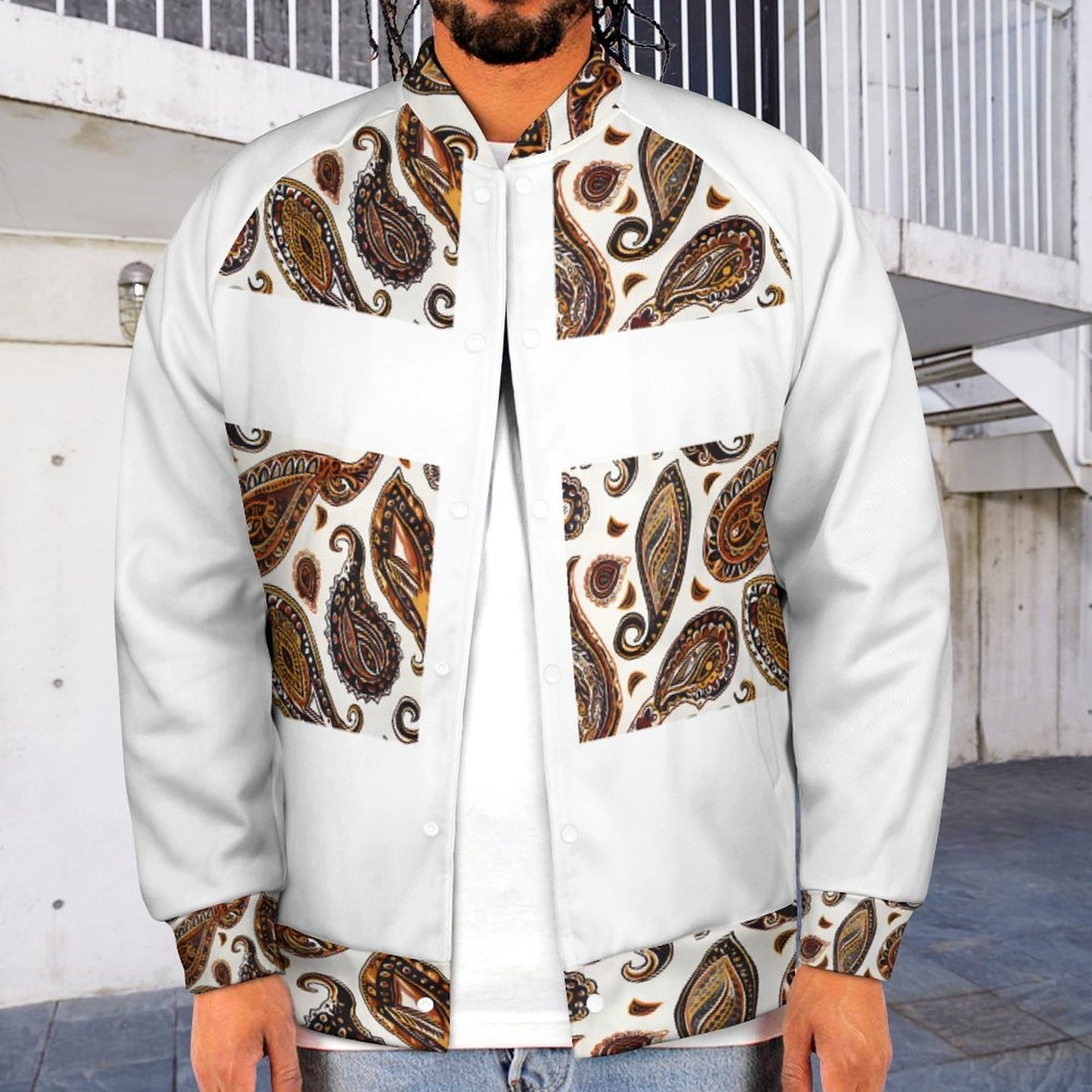 ORANGE PAISLEY Men's Baseball Jacket-*2XS-6XL