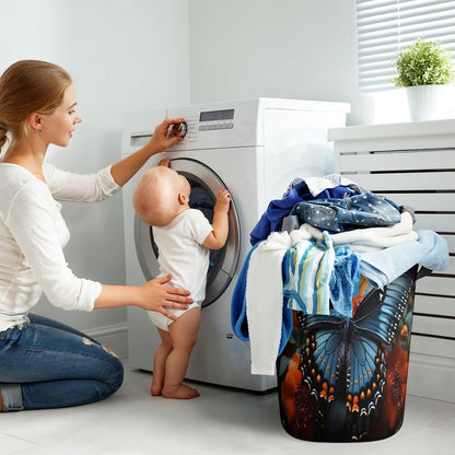 Oxford Collapsible Laundry Basket-BLUE BUTTERFLY